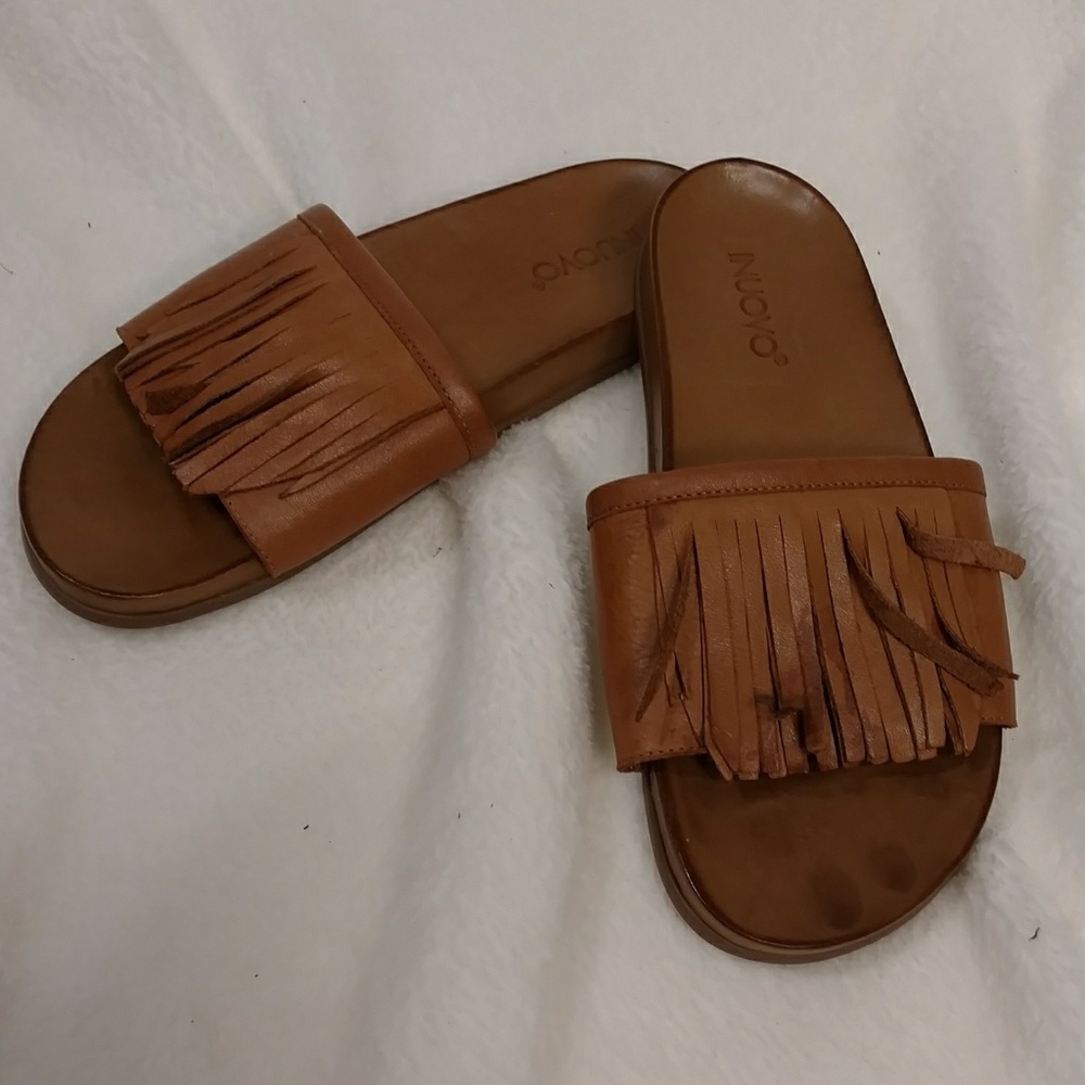 Inuovo Leather Fringe Slip On Sandals EU 38 Unisex Quality Slides Boho Bohemian